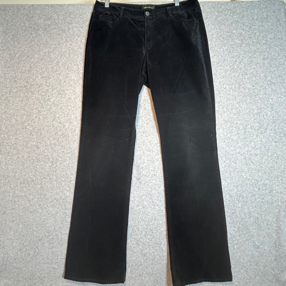 VTG Eddie Bauer Corduroy Pants Womens 12 Tall Black Straight Leg Dark Academia